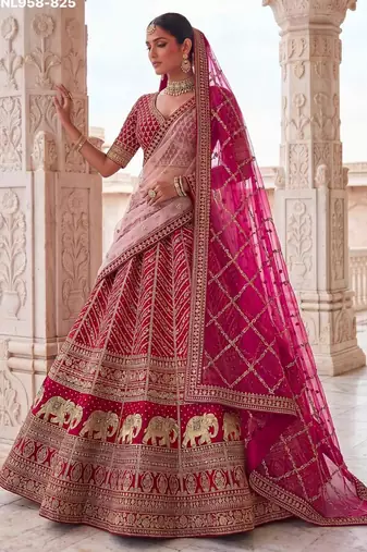 pink silk blend embroidered bridal lehenga choli