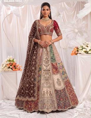 multicolor silk blend embroidered bridal lehenga choli 1