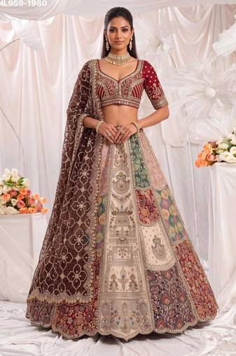 multicolor silk blend embroidered bridal lehenga choli