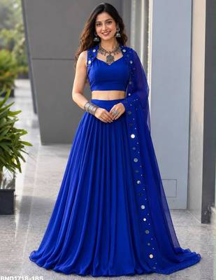 blue cotton poly plain festive lehenga choli 1