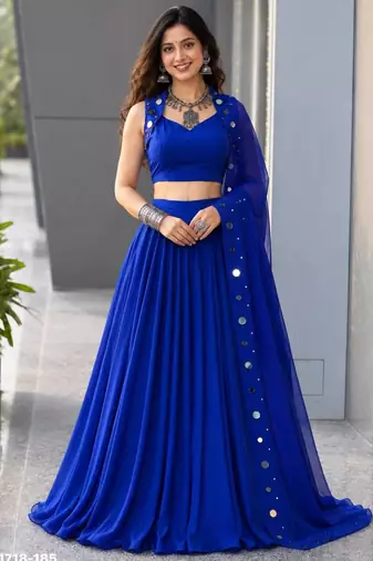 blue cotton poly plain festive lehenga choli