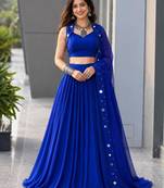 blue cotton poly plain festive lehenga choli