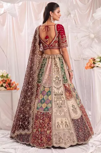 multicolor silk blend embroidered bridal lehenga choli
