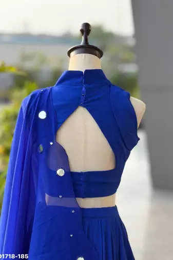 blue cotton poly plain festive lehenga choli