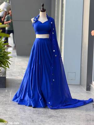 blue cotton poly plain festive lehenga choli 3