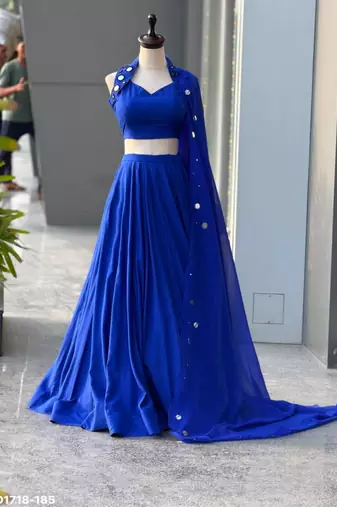 blue cotton poly plain festive lehenga choli