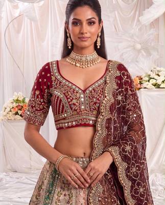 multicolor silk blend embroidered bridal lehenga choli 3