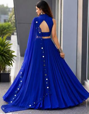 blue cotton poly plain festive lehenga choli 4