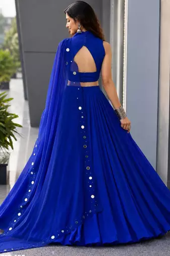 blue cotton poly plain festive lehenga choli