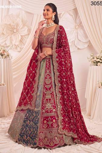 pink silk blend embroidered bridal lehenga choli