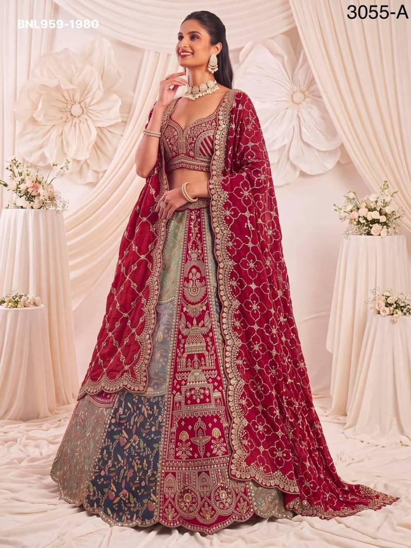 pink silk blend embroidered bridal lehenga choli