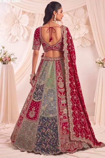 pink silk blend embroidered bridal lehenga choli