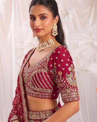 pink silk blend embroidered bridal lehenga choli 3