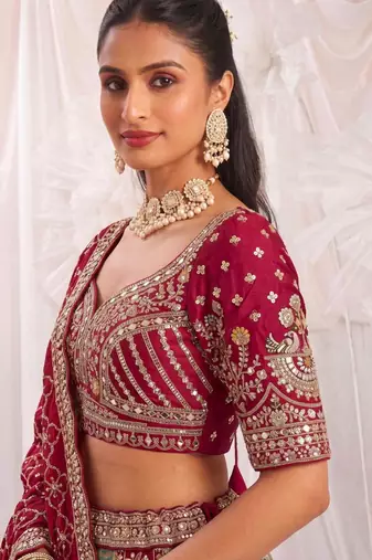 pink silk blend embroidered bridal lehenga choli