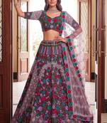 multicolor net embroidered festive lehenga choli