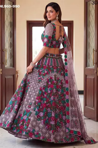 multicolor net embroidered festive lehenga choli
