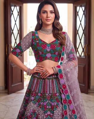 multicolor net embroidered festive lehenga choli 3