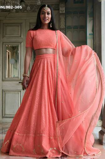 peach georgette embroidered wedding lehenga choli