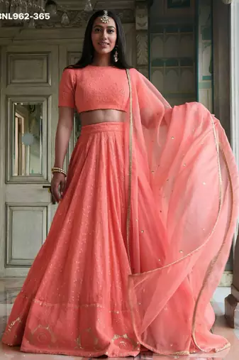 peach georgette embroidered wedding lehenga choli