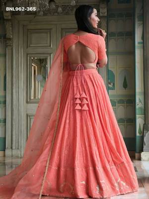 peach georgette embroidered wedding lehenga choli 2