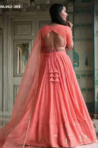 peach georgette embroidered wedding lehenga choli