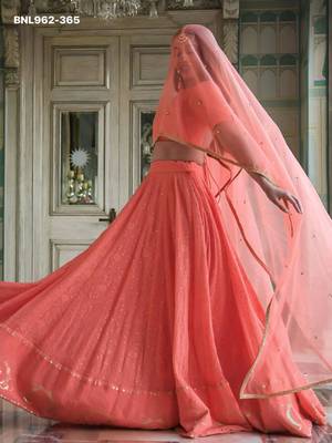 peach georgette embroidered wedding lehenga choli 3