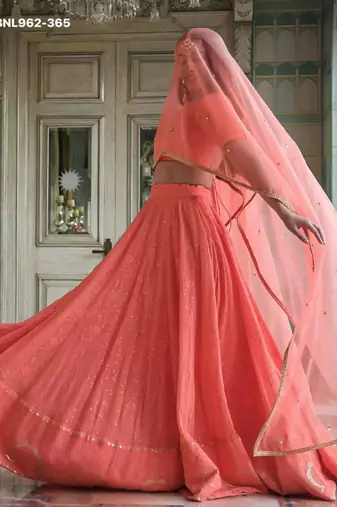 peach georgette embroidered wedding lehenga choli