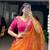 orange silk blend printed festive lehenga choli