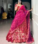 pink silk blend printed festive lehenga choli