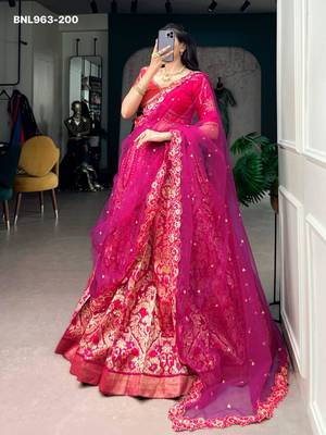 pink silk blend printed festive lehenga choli 2