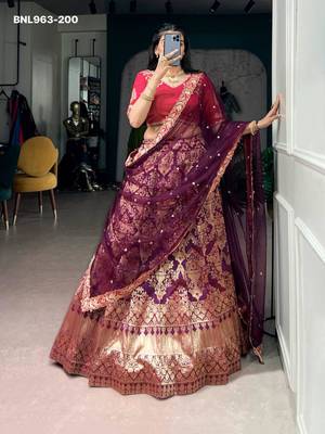 purple silk blend printed festive lehenga choli 1