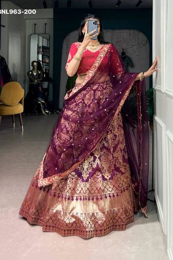 purple silk blend printed festive lehenga choli