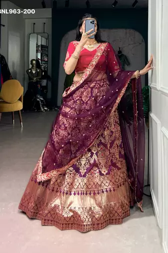 purple silk blend printed festive lehenga choli