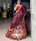 purple silk blend printed festive lehenga choli