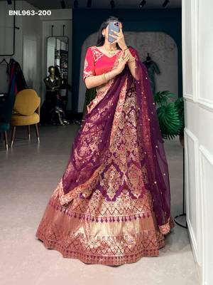 purple silk blend printed festive lehenga choli 2