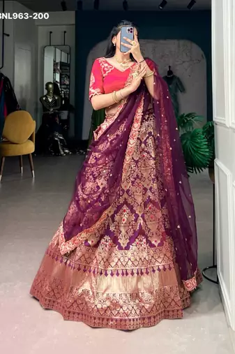 purple silk blend printed festive lehenga choli