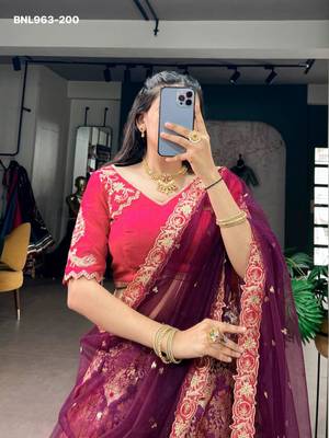 purple silk blend printed festive lehenga choli 3