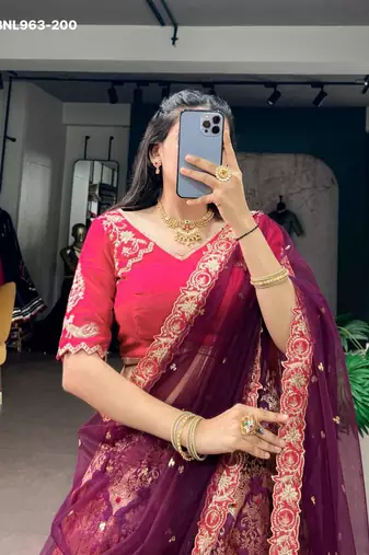 purple silk blend printed festive lehenga choli