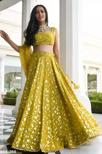 olive georgette embroidered wedding lehenga choli