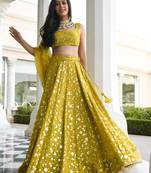 olive georgette embroidered wedding lehenga choli