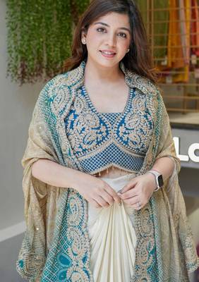 cream silk blend plain festive lehenga choli 2