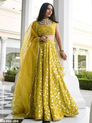 olive georgette embroidered wedding lehenga choli 2