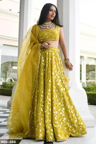 olive georgette embroidered wedding lehenga choli