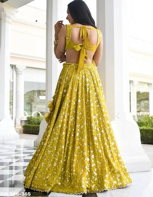 olive georgette embroidered wedding lehenga choli 3