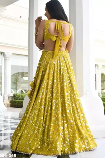 olive georgette embroidered wedding lehenga choli