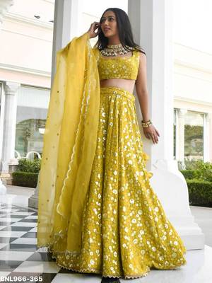 olive georgette embroidered wedding lehenga choli 4