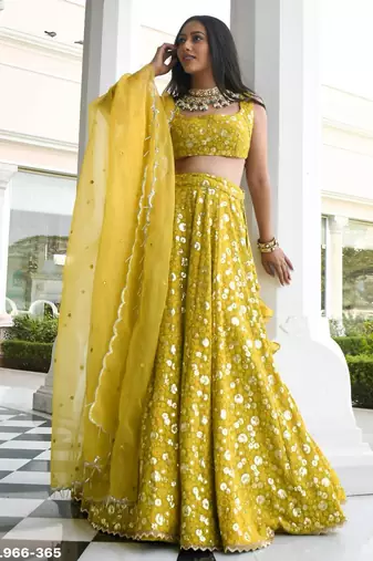 olive georgette embroidered wedding lehenga choli