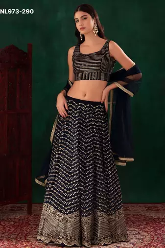 navy blue georgette embroidered wedding lehenga choli