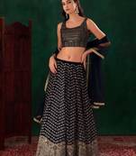 navy blue georgette embroidered wedding lehenga choli
