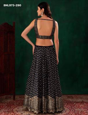 navy blue georgette embroidered wedding lehenga choli 2